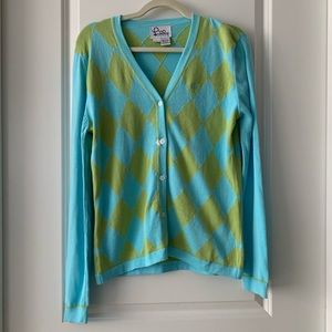 Lilly Pulitzer Green/Blue Argyle Cardigan - L